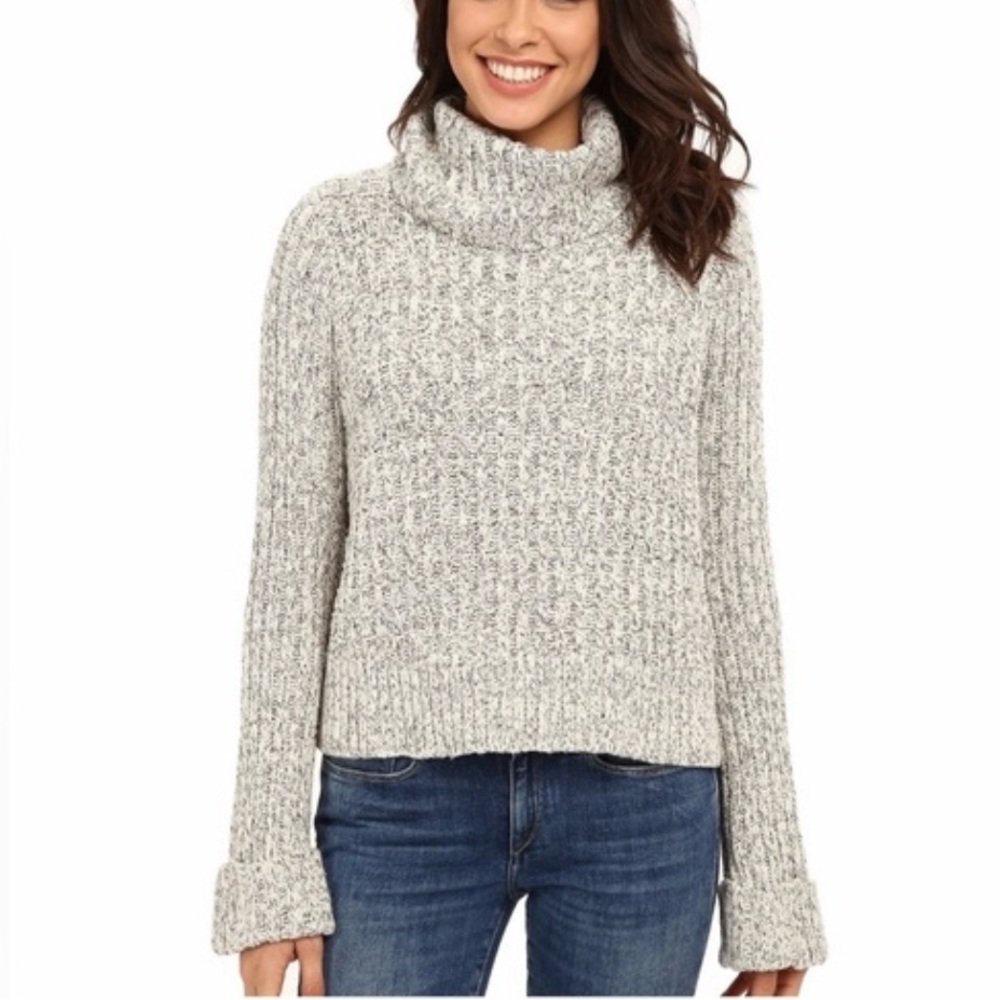 Free People Heathered Gray Cropped Turtleneck Sweater